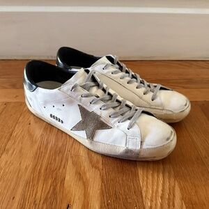 Golden Goose Super-Star with black heel tab and metal stud lettering, size 43